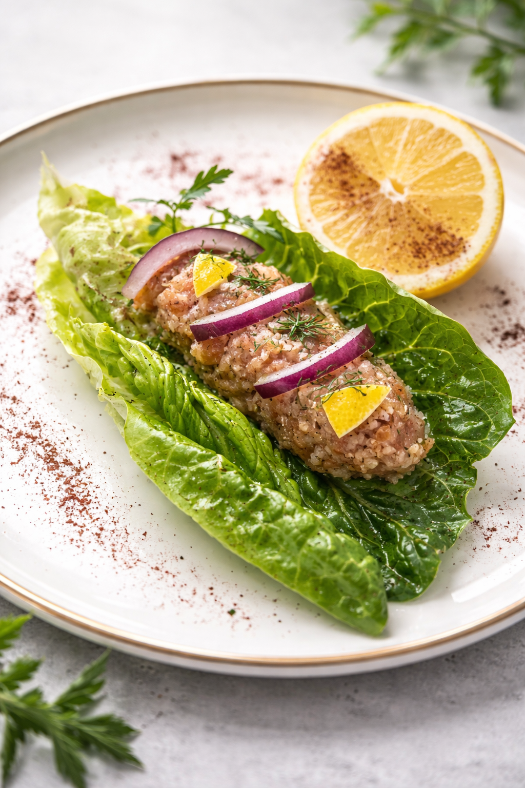 Cigköfte mit Salat und Zitrone 